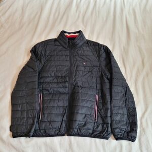 Tommy Hilfiger Black Quilted Puffer Jacket with Red-White-Blue Trim